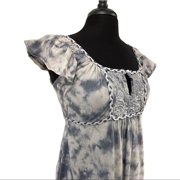 RXB Gray Flutter Sleeve Tie Dye Mini Dress Sz S - Picture 5 of 12